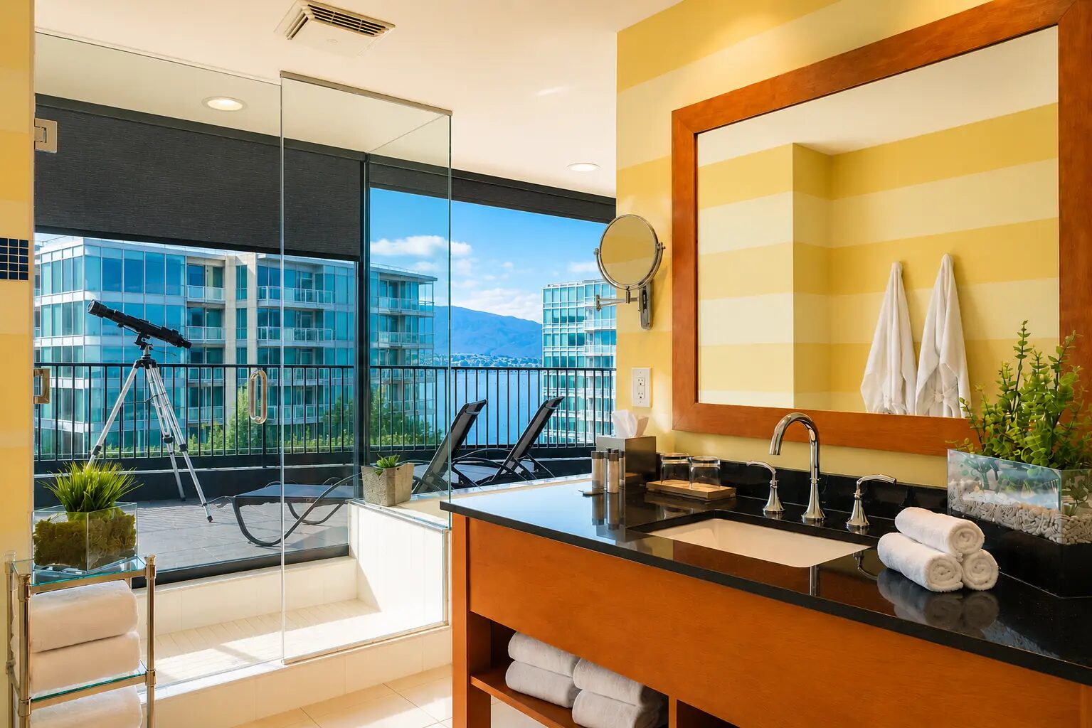 Coal Harbour Suite bedroom with panoramic harbour views