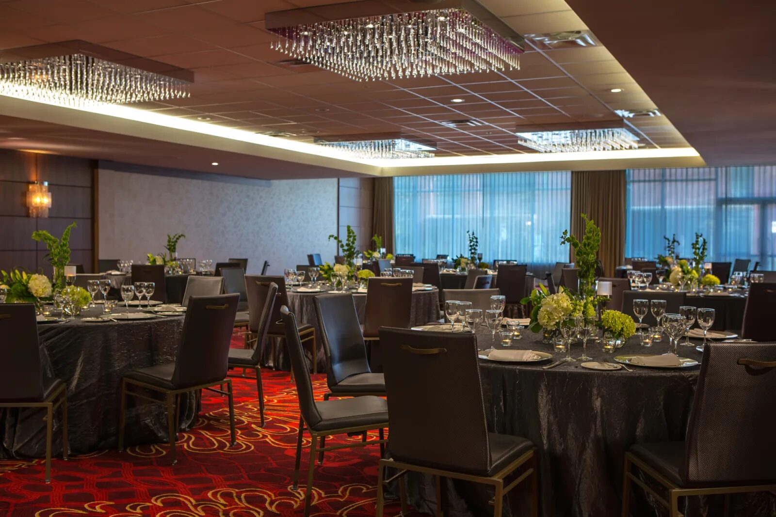 Cordova Ballroom set with round banquet tables for an event at Pinnacle Hotel Harbourfront